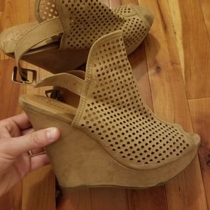 Chinese Laundrey Perforated Tan Suede Wedges